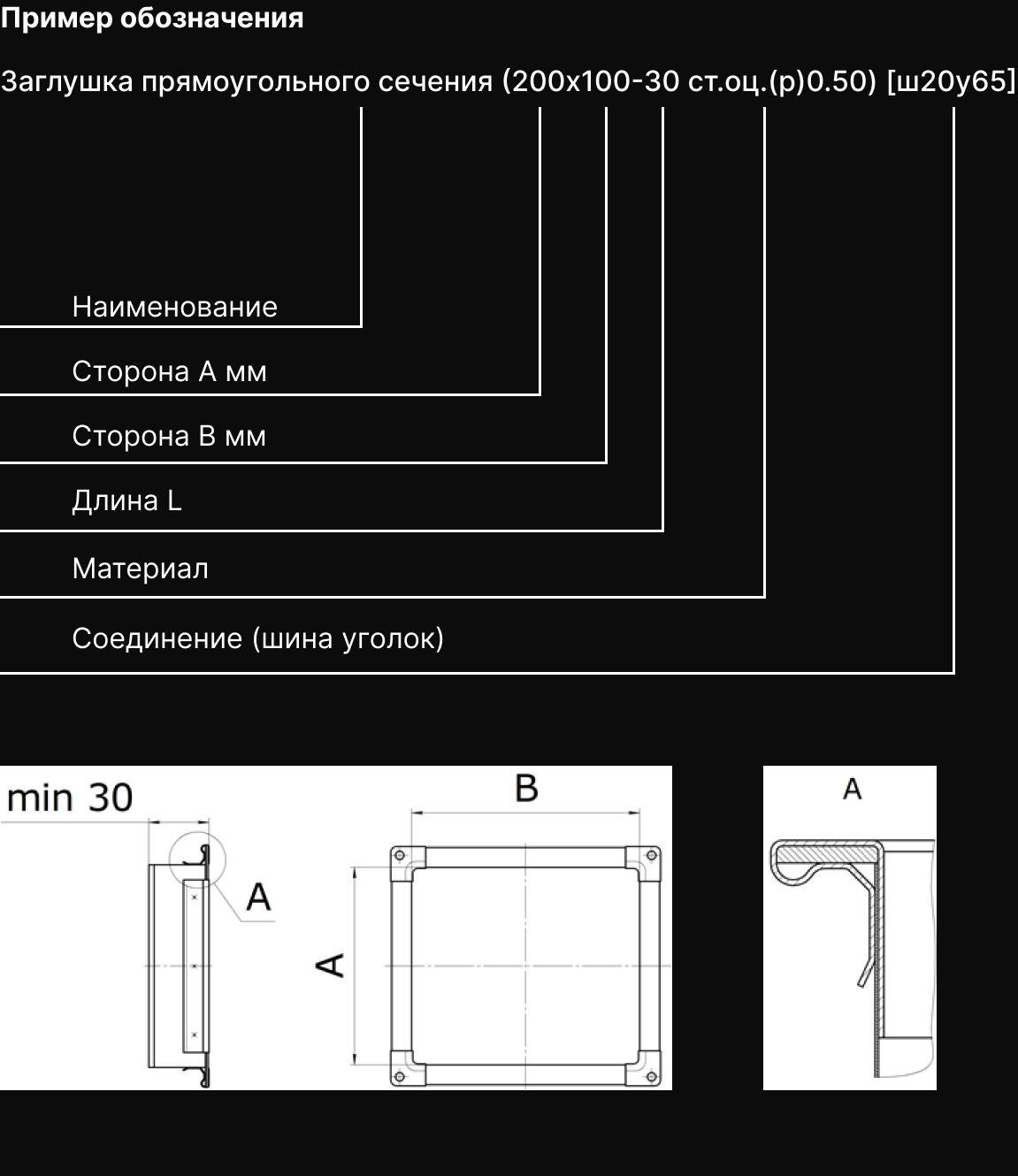 Короткое описание - Заглушка прямоугольного сечения