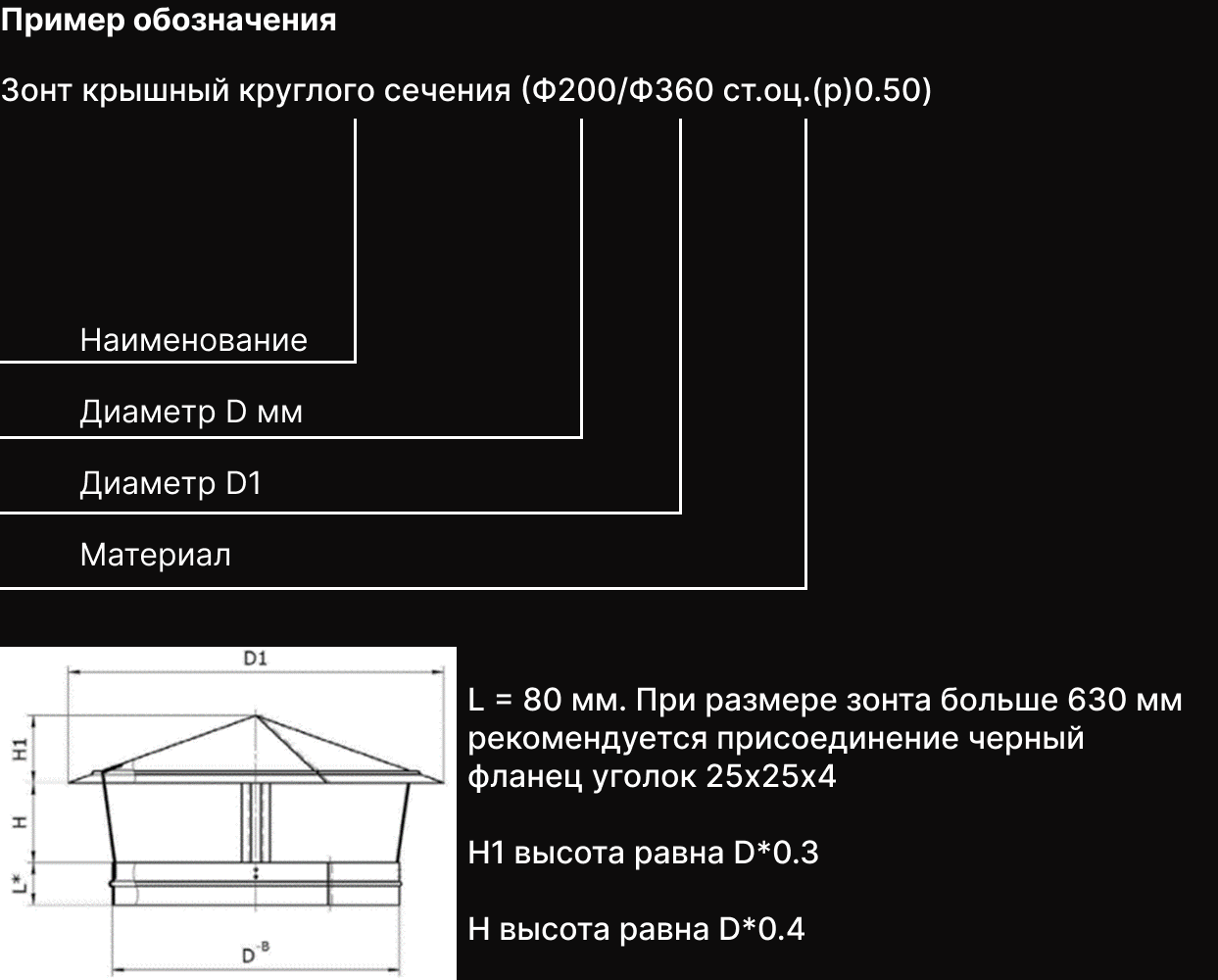 Короткое описание - Зонт крышный круглого сечения