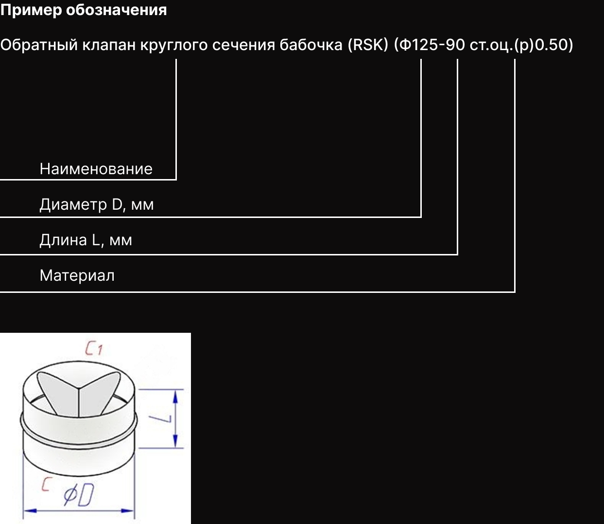 Короткое описание - Обратный клапан круглого сечения бабочка (RSK)
